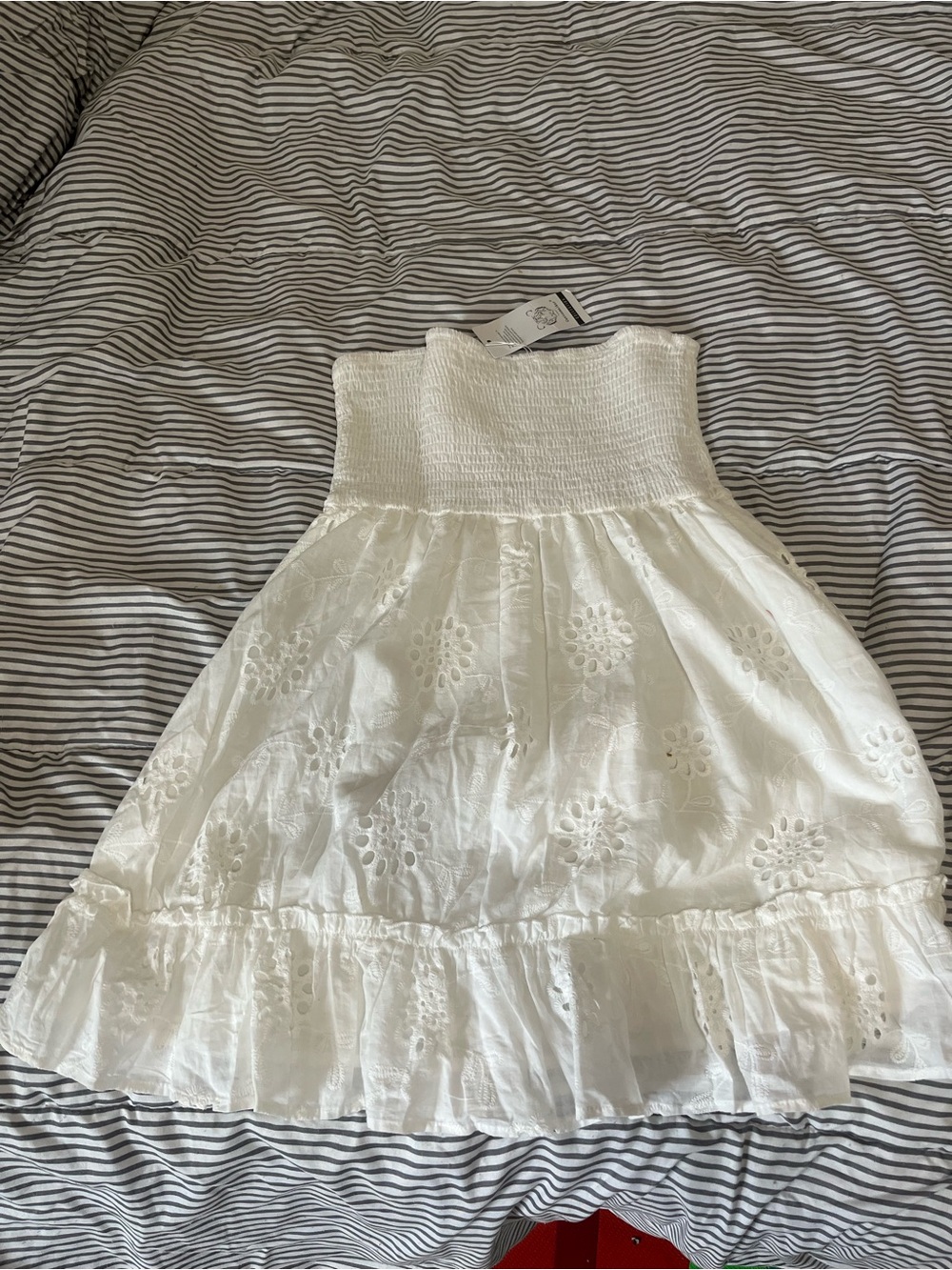 White Strapless Eyelet Summer Dress